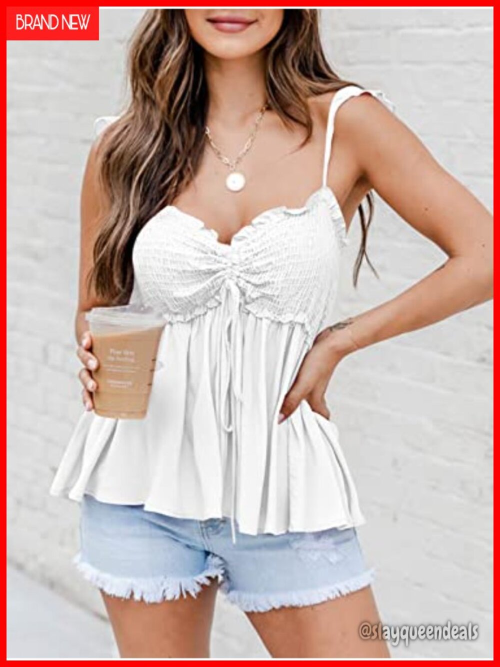 Smocked Peplum Babydoll Tank Top with Adjustable Ruffle Straps - Picture 3 of 7